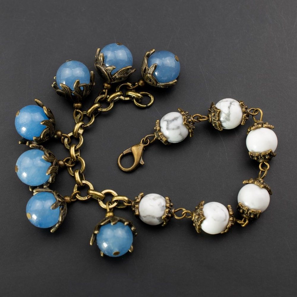 Multi stone bracelet boho, unusual handmade jewelry